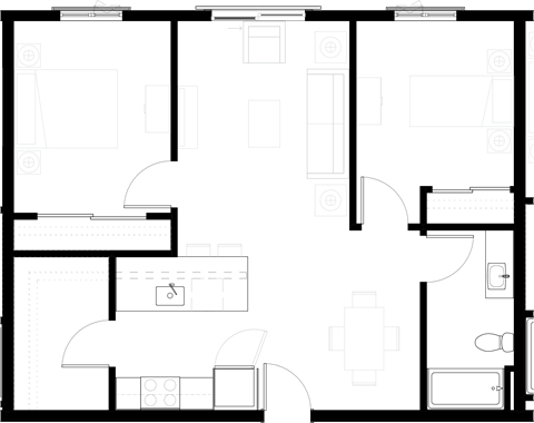 a floor plan of a house with a bedroom and a living room